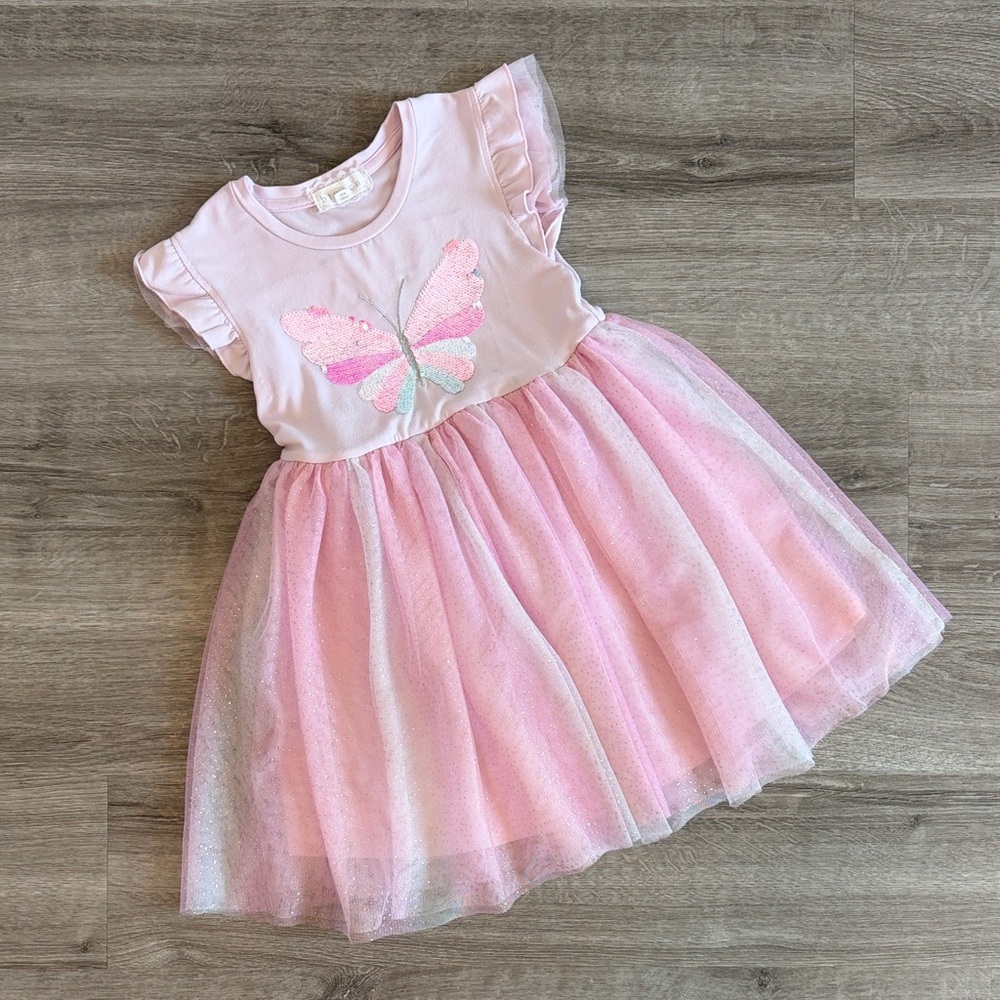 Btween girls pink butterfly sequin princess dress